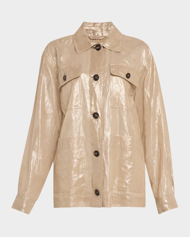 Metallic Cotton Gauze Shirt Jacket
